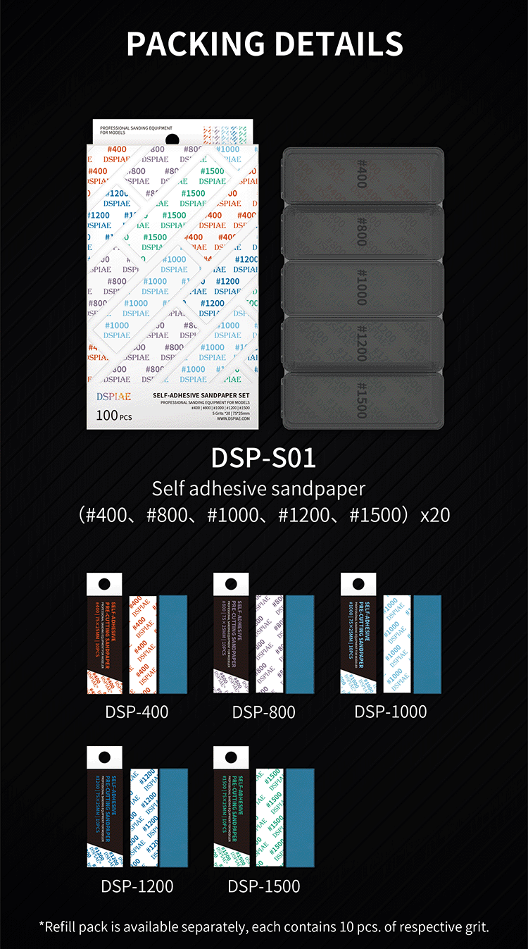 DSPIAE DSP Reusable Self-Adhesive Sandpaper #400-#1500 (Single Grit and Combo Sets)