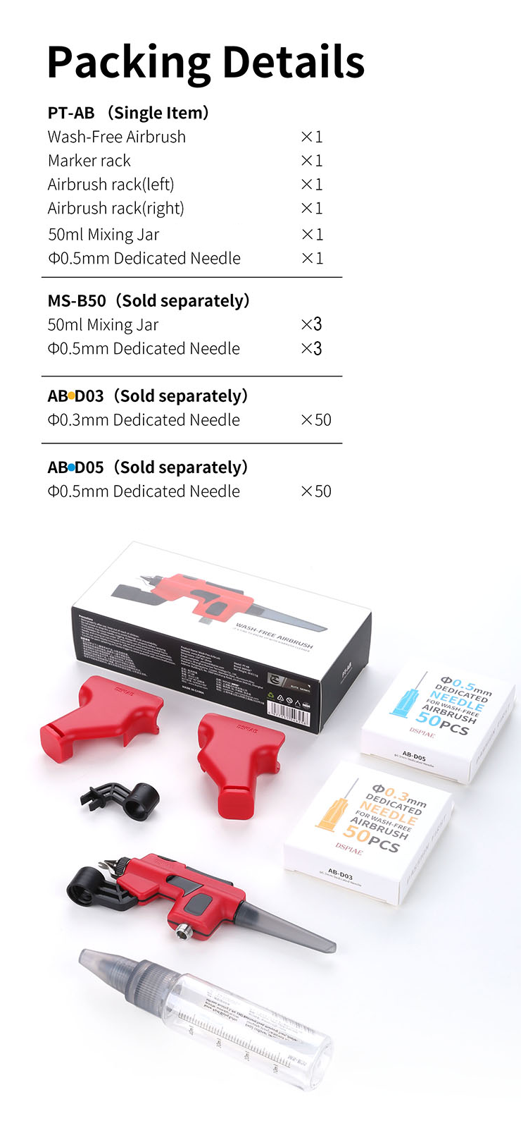 DSPIAE PT-AB Wash-free Airbrush and Accessories