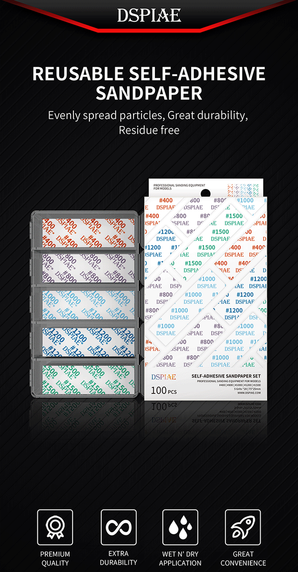 DSPIAE DSP Reusable Self-Adhesive Sandpaper #400-#1500 (Single Grit and Combo Sets)