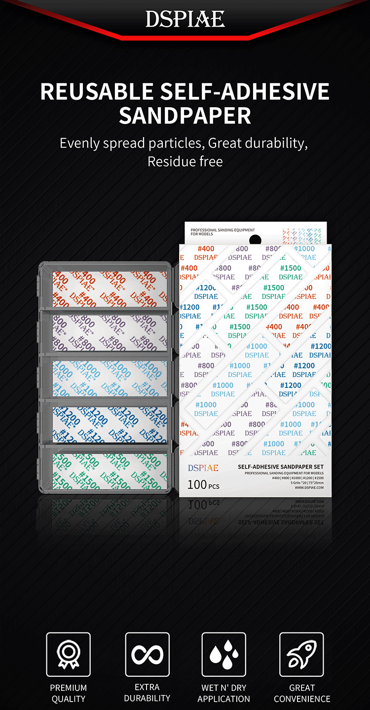 DSPIAE DSP Reusable Self-Adhesive Sandpaper #400-#1500 (Single Grit and Combo Sets)