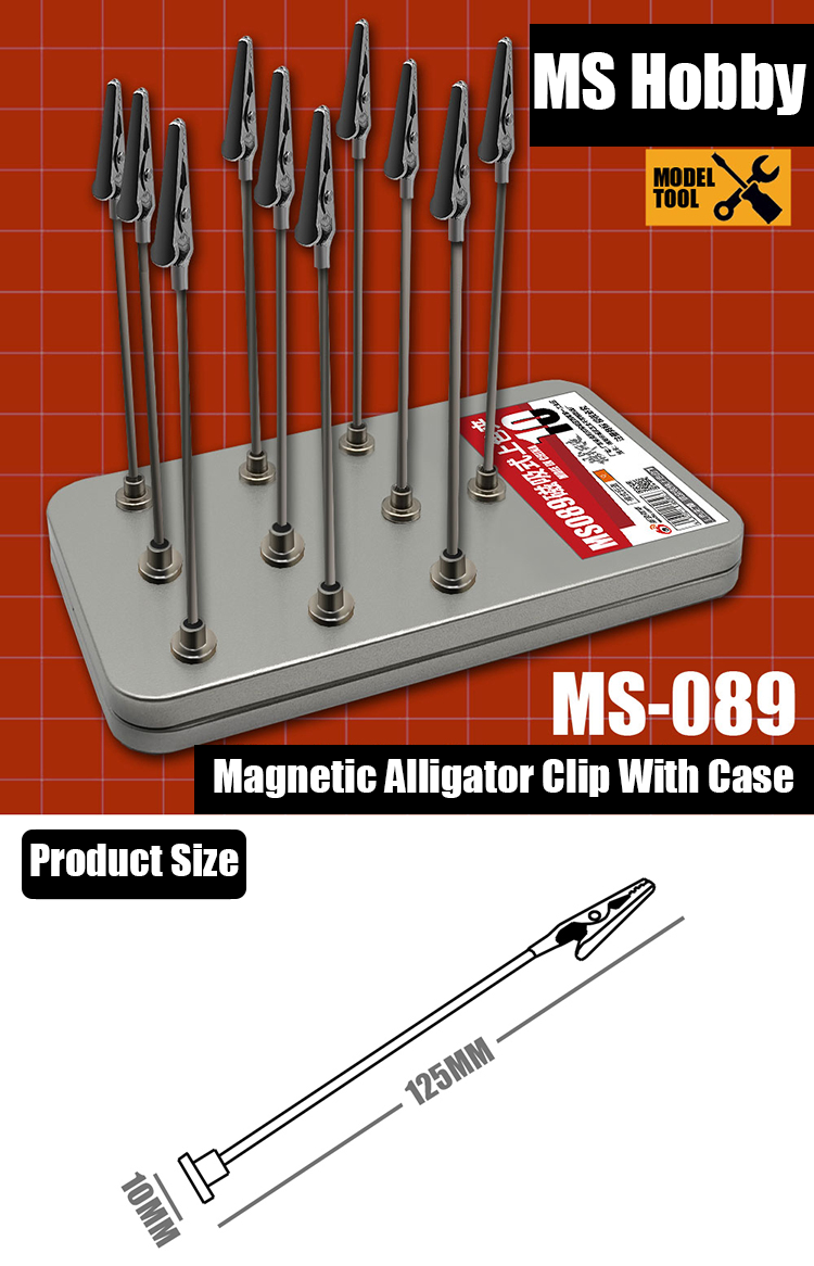 MS Hobby MS-089 Magnetic Painting Alligator Clips (10pcs with Metal Case)