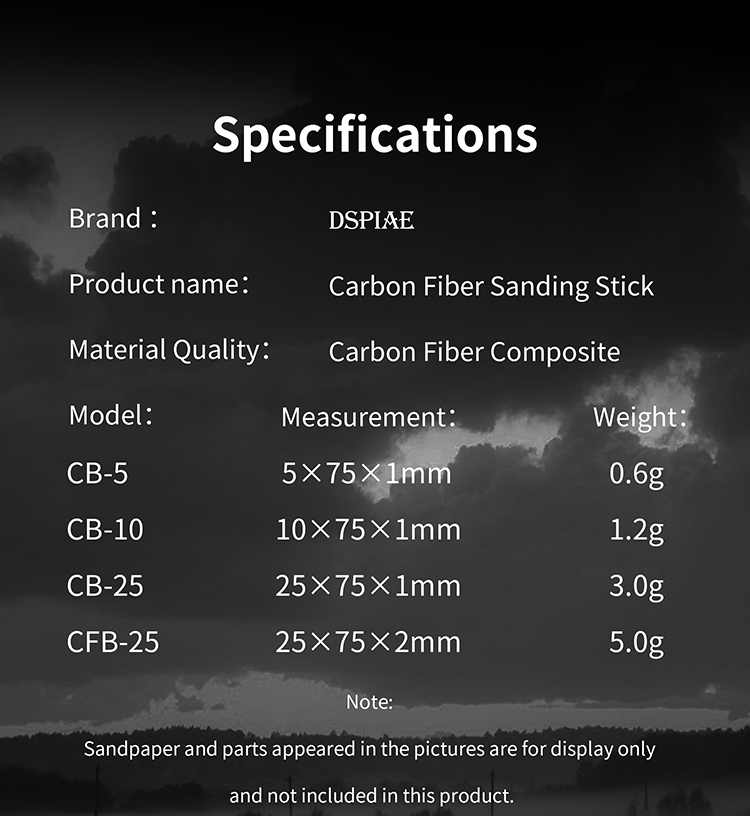 DSPIAE CB Carbon Fiber Sanding Stick 5-25MM (Combo Set Available)