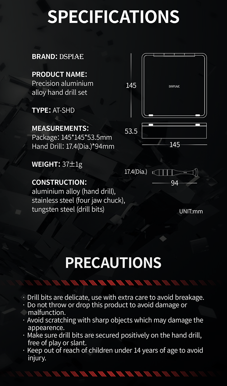 DSPIAE AT-SHD Precision Aluminum Hand Drill Set